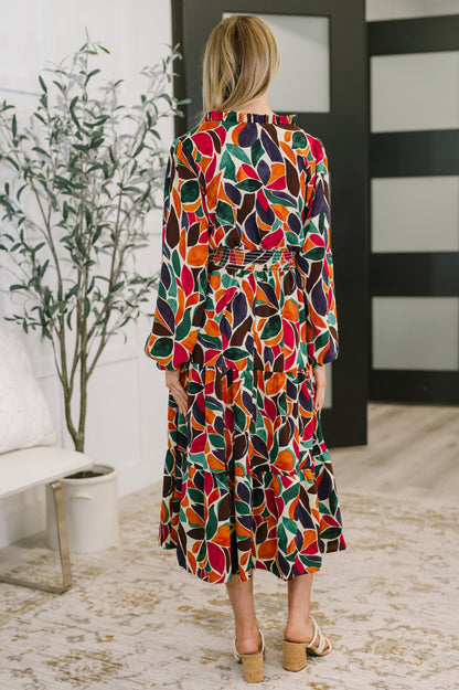 Leafing it All Behind Long Sleeve Tiered Dress