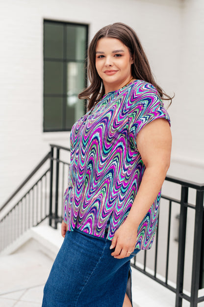 Lizzy Cap Sleeve Top in Purple Multi Marble