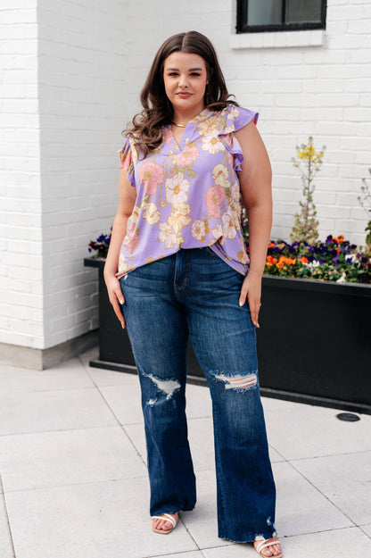 Lizzy Flutter Sleeve Top in Lavender French Floral