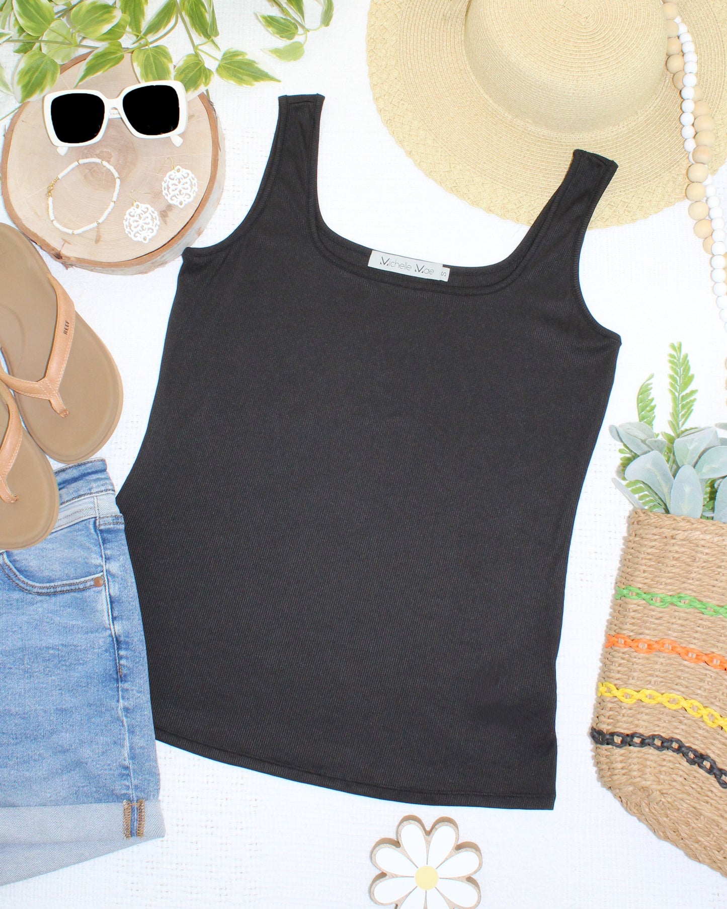 Rachel Ribbed Tank - Black