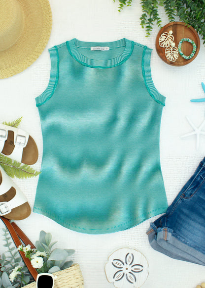 Morgan Micro Striped Tank - Jade