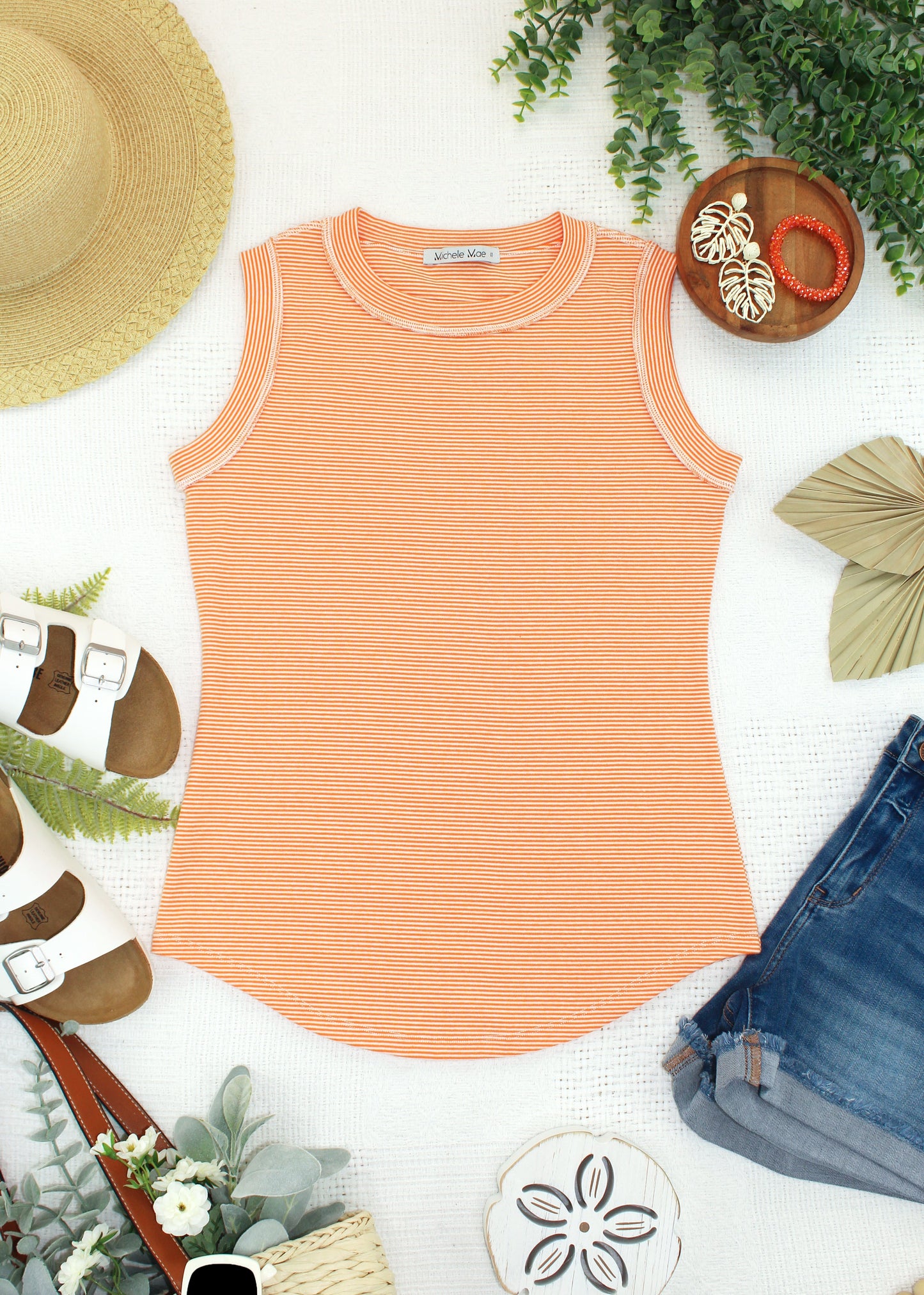Morgan Micro Striped Tank - Orange