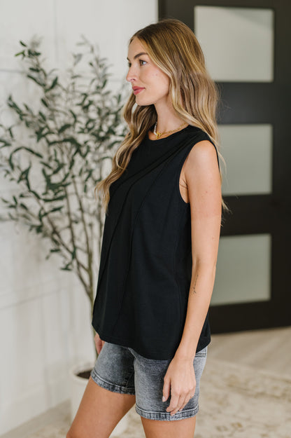 New Normal Pleat Detail Sleeveless Top in Black