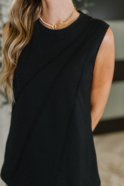 New Normal Pleat Detail Sleeveless Top in Black