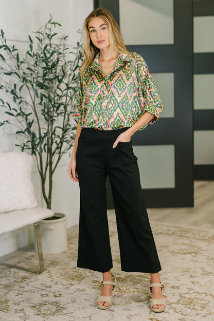 Optical Illusion Button Up Blouse