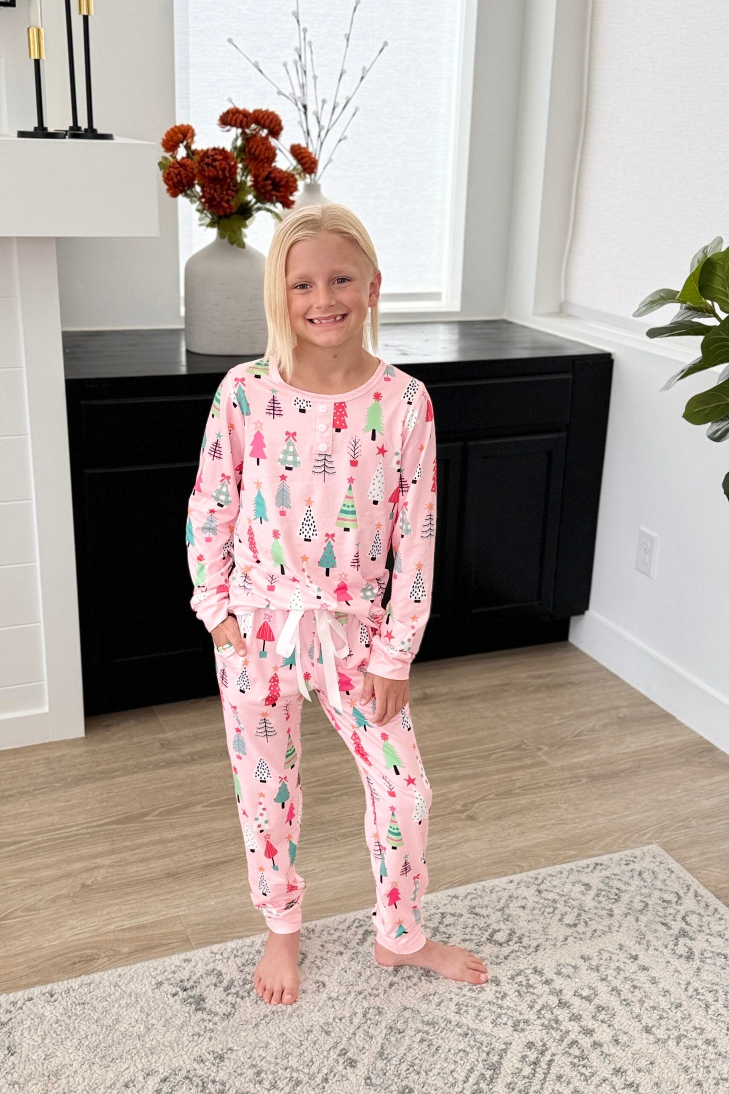 Matching LS Jogger PJ Set -#3-Pink Tree