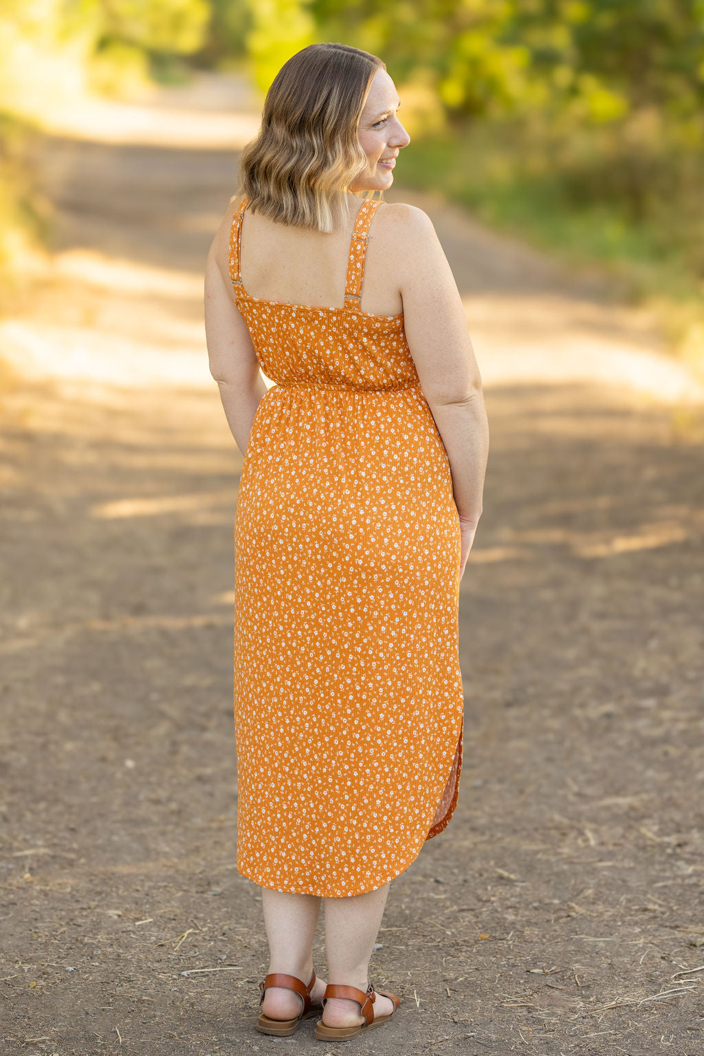 Reagan Ribbed Midi Dress - Pumpkin Floral