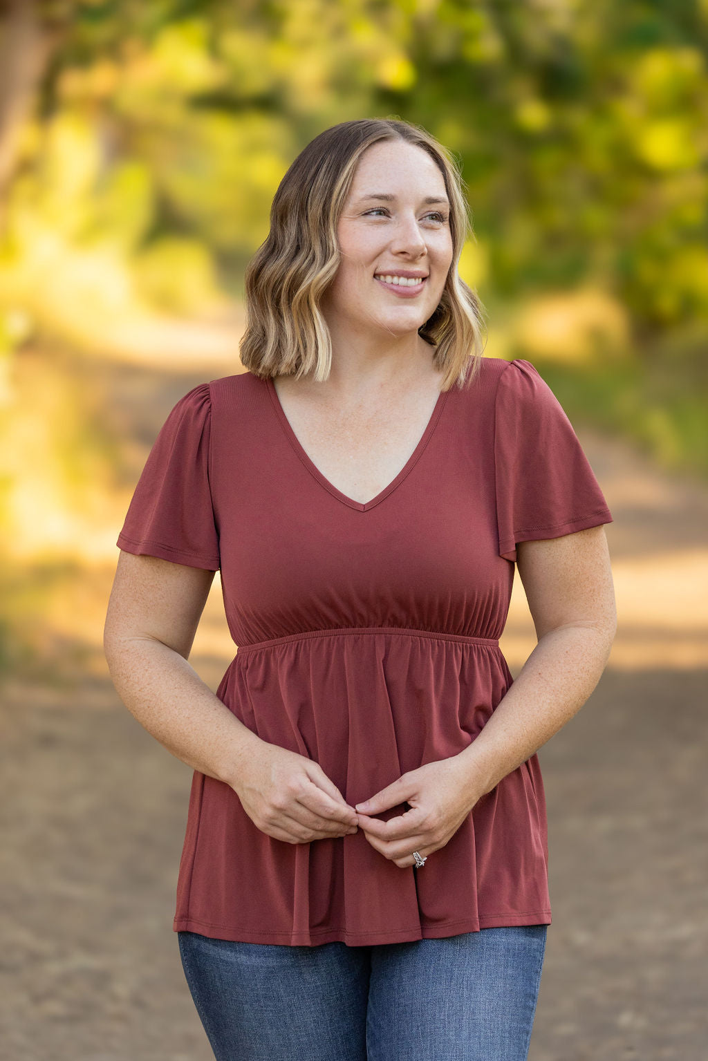 Emery Ruffle Top - Marsala