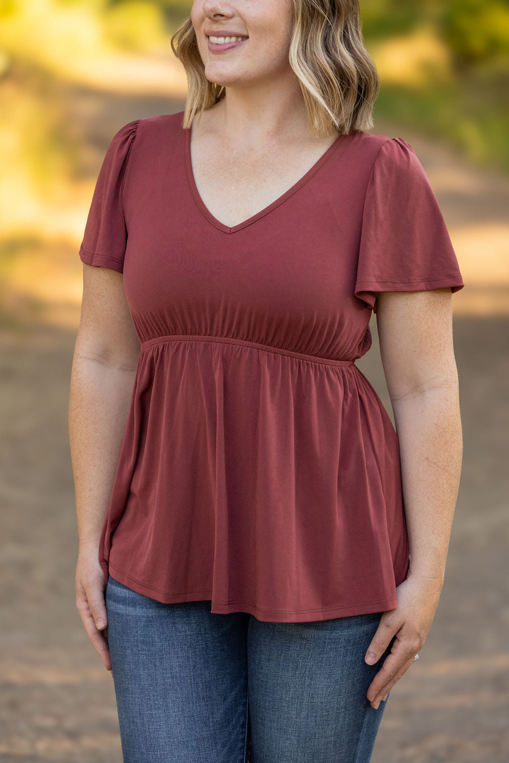 Emery Ruffle Top - Marsala