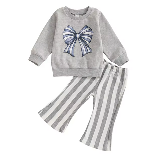 Grey Flare Striped Bow Set-PREORDER