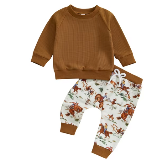 Waffle Knit Brown Cowboy Set-PREORDER