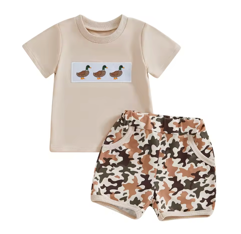 Duck Camo Embroidered Short Set-PREORDER