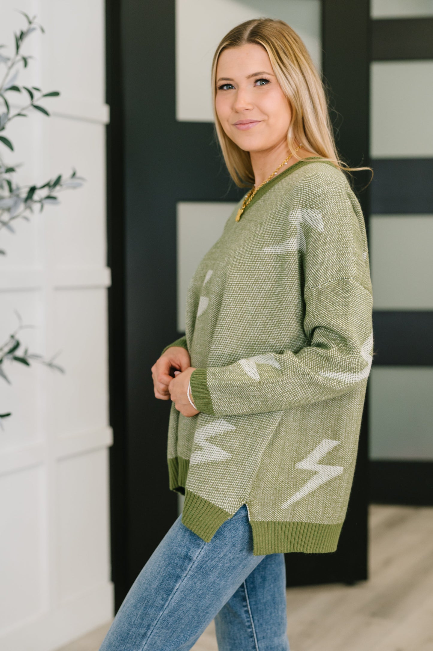 Shock Value V-Neck Sweater in Olive