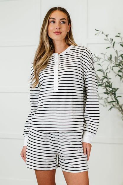 Situationally Sound Striped Long Sleeve Top and Shorts Set