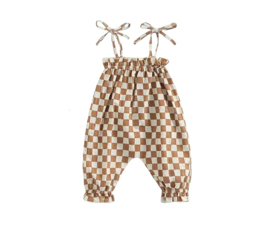 Tan Chex Tied Sleeve Bubble Jumper-PREORDER