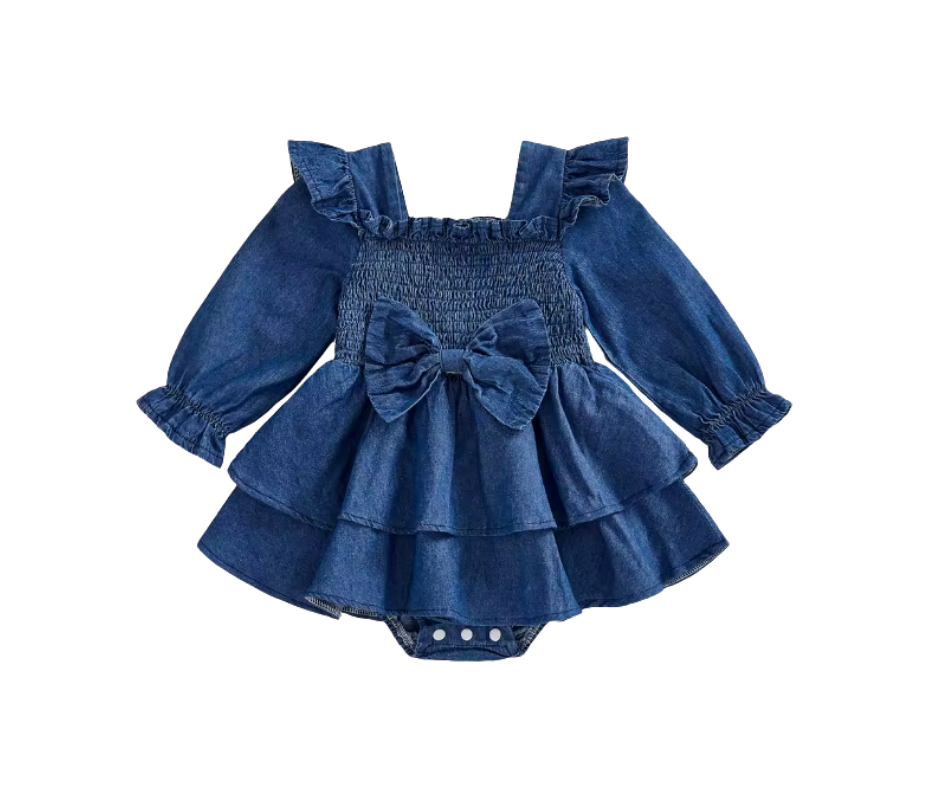 Denim Skirted Ruffle Romper-PREORDER