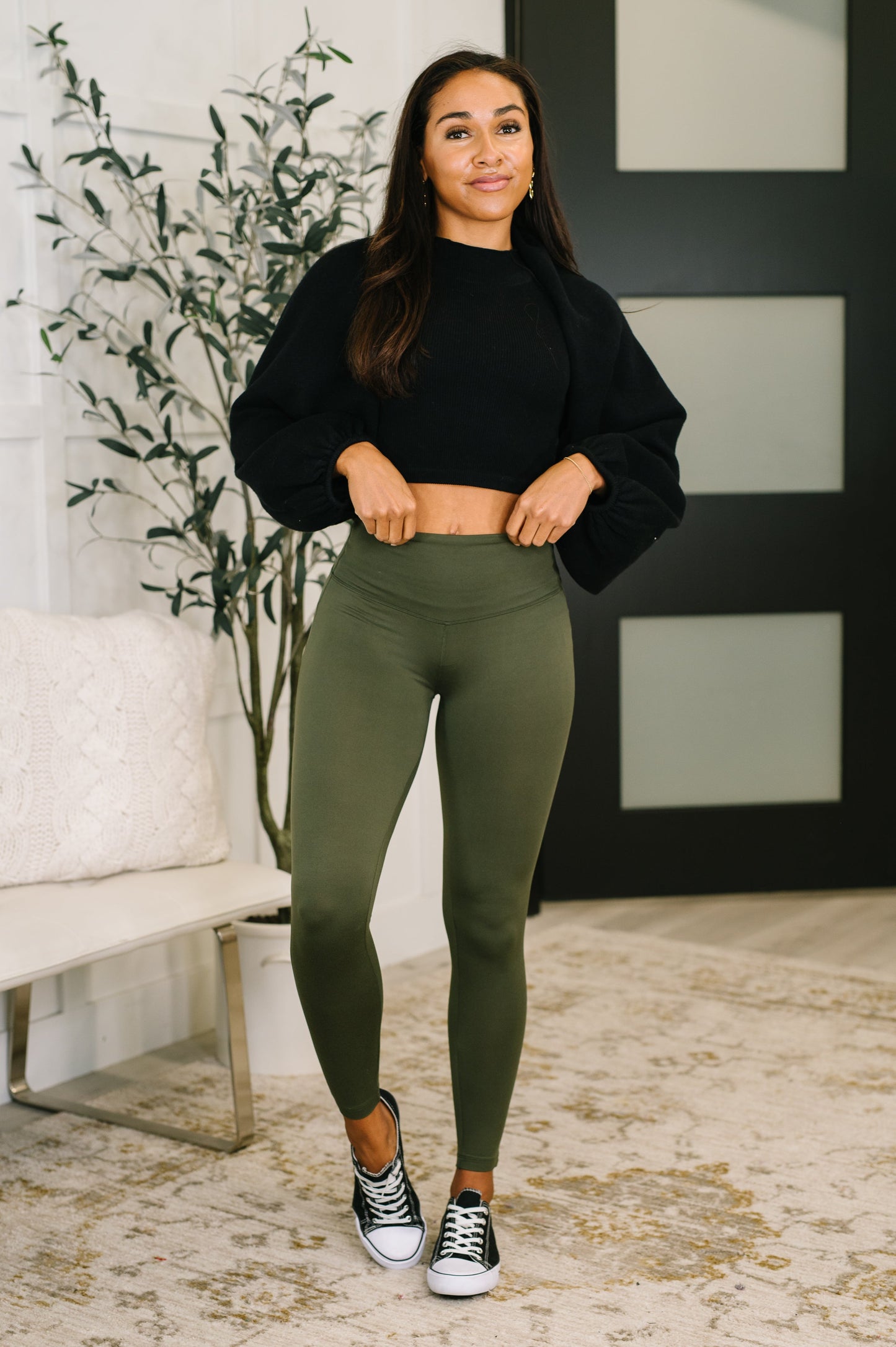 Sunday Splits High Waisted Leggings in Dark Olive