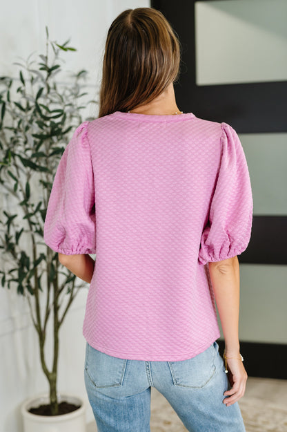Textured Balloon Sleeve Blouse in Pink