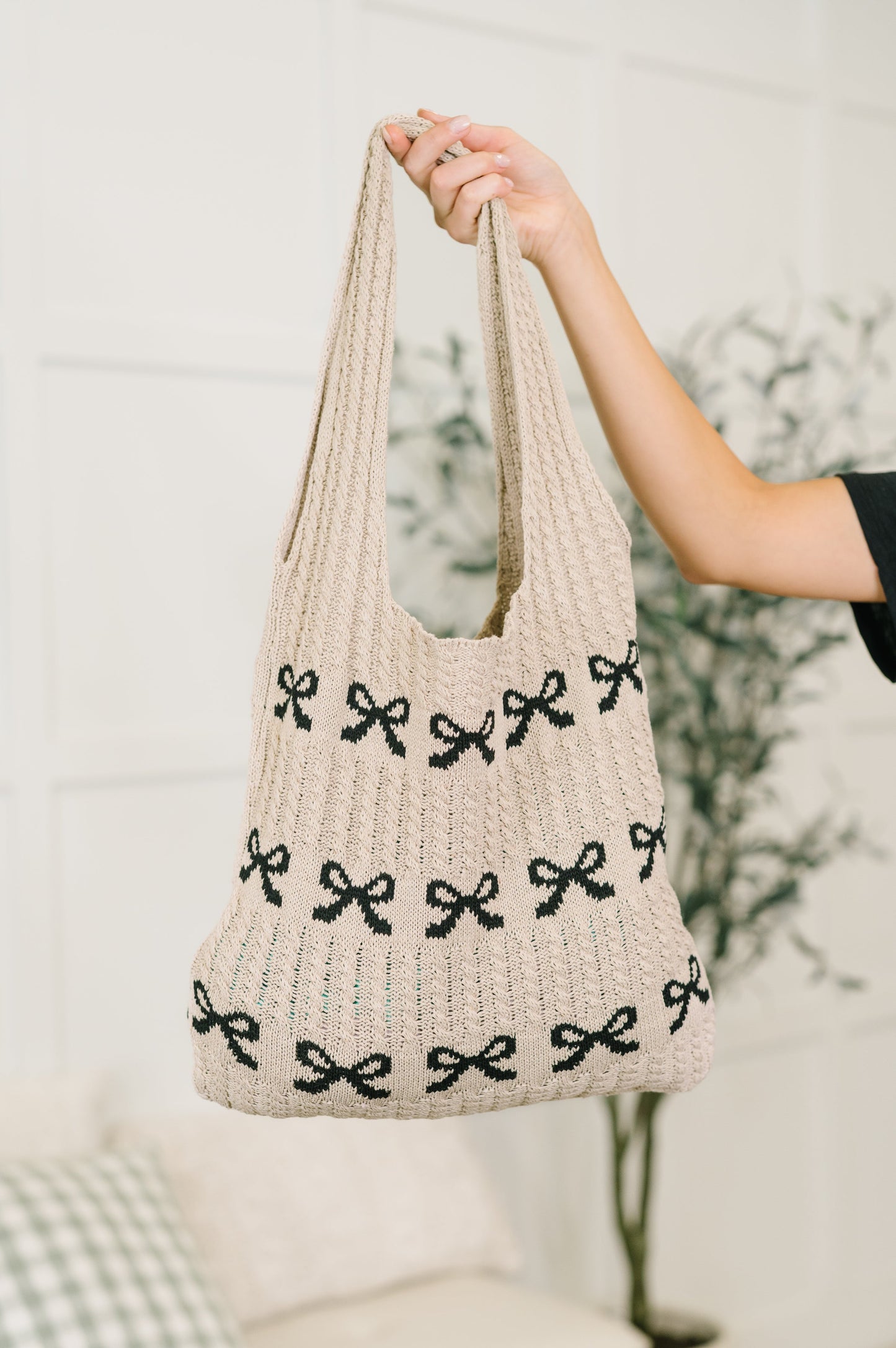 Topped With a Bow Knit Tote Bag