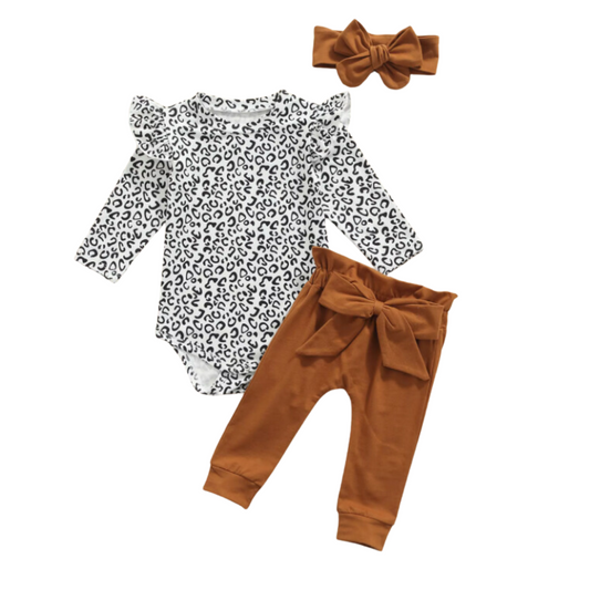 White Leopard Brown Pant Set-PREORDER