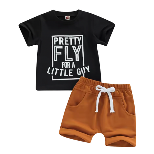 Pretty Fly for a Little Guy Black Tee Short Set-PREORDER