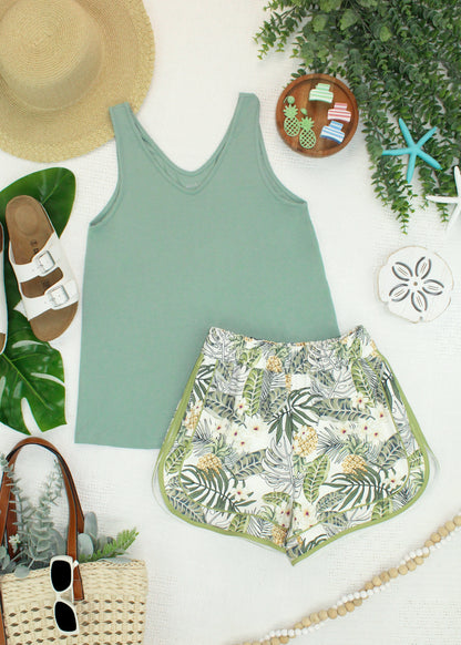 Vera V Neck Tank - Sage