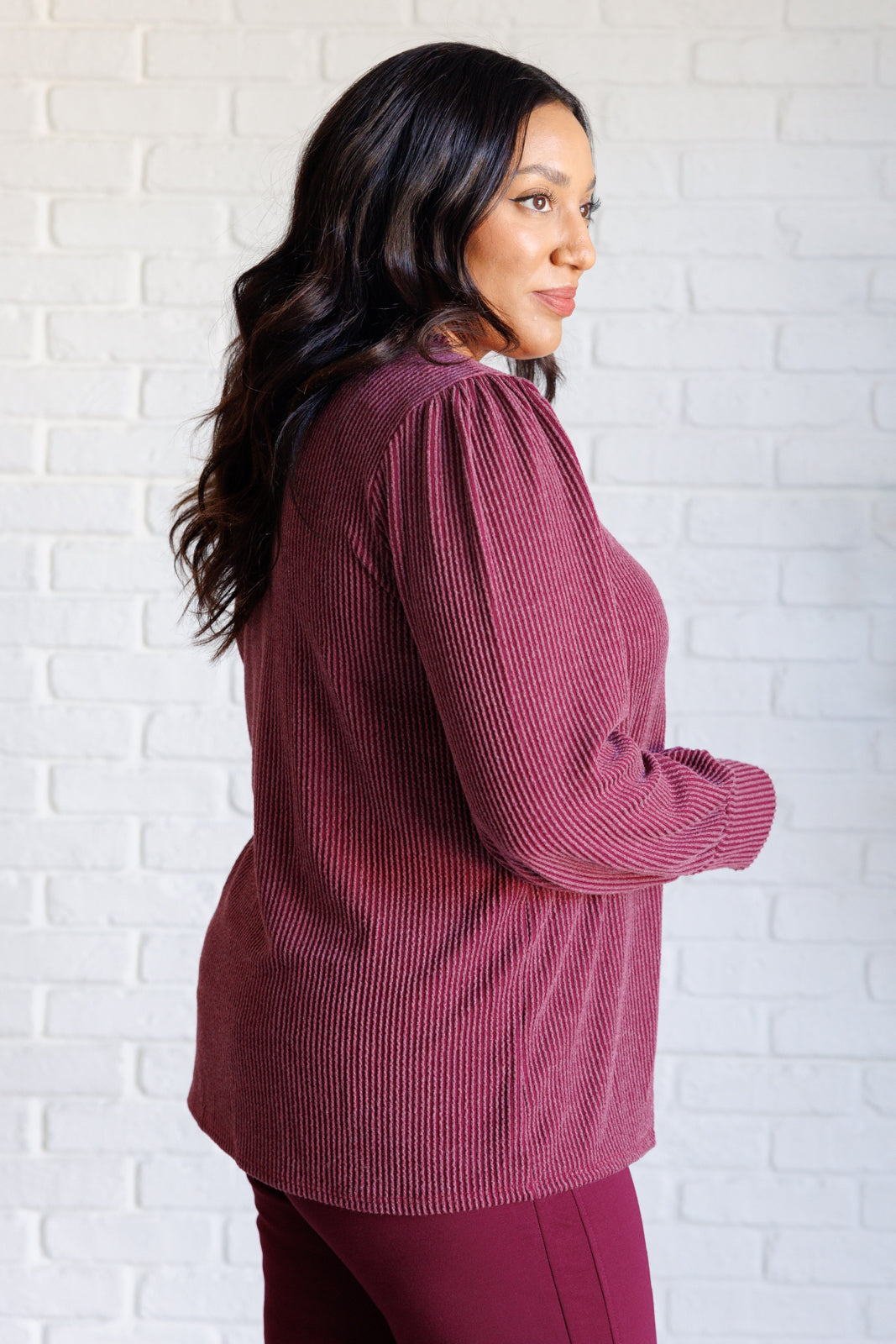 When the Sun Goes Down Mineral Wash Ribbed Knit Top in Wine