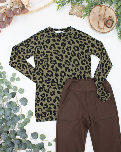 Blair Long Sleeve Top - Olive Animal Print