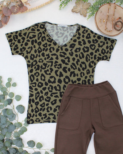Chloe Cozy Top - Olive Animal Print
