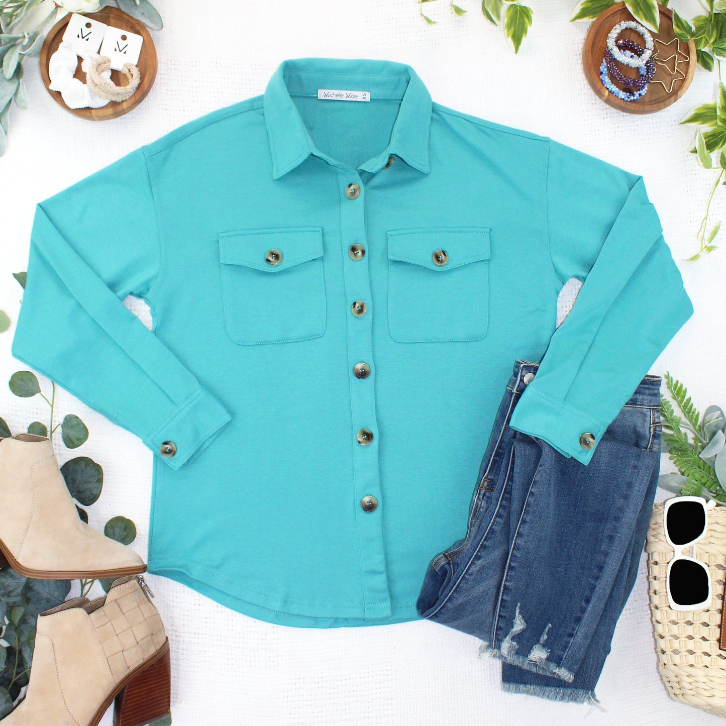 Brenna Button Down Top - Teal