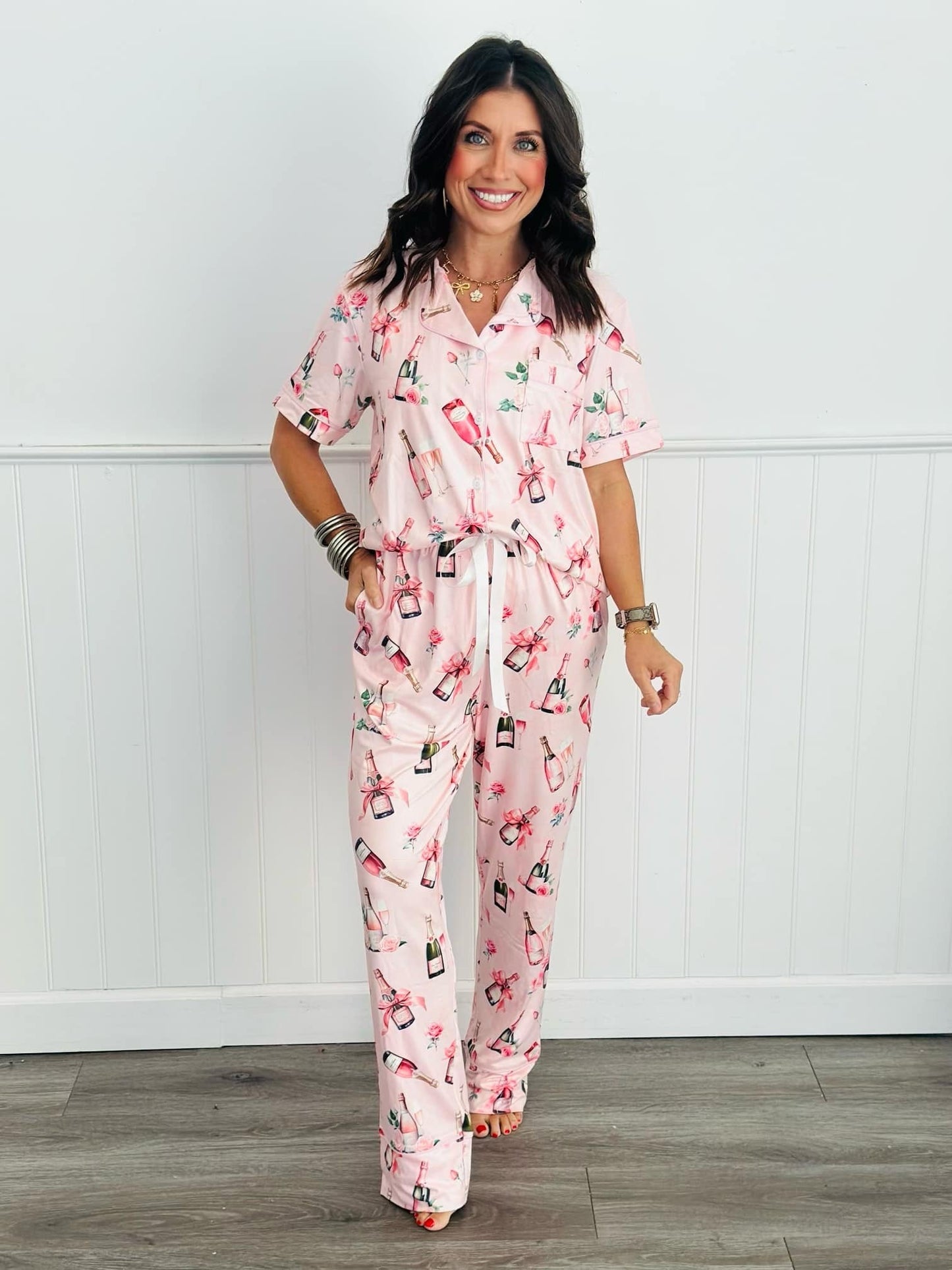 Button Down Pant PJ Set-#2-Pink Champagne