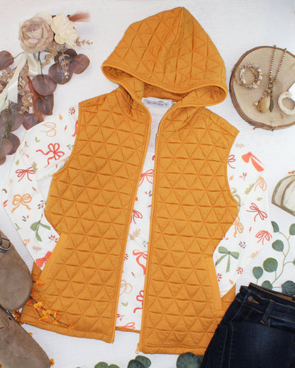 Heather Geometric Hooded Vest - Mustard