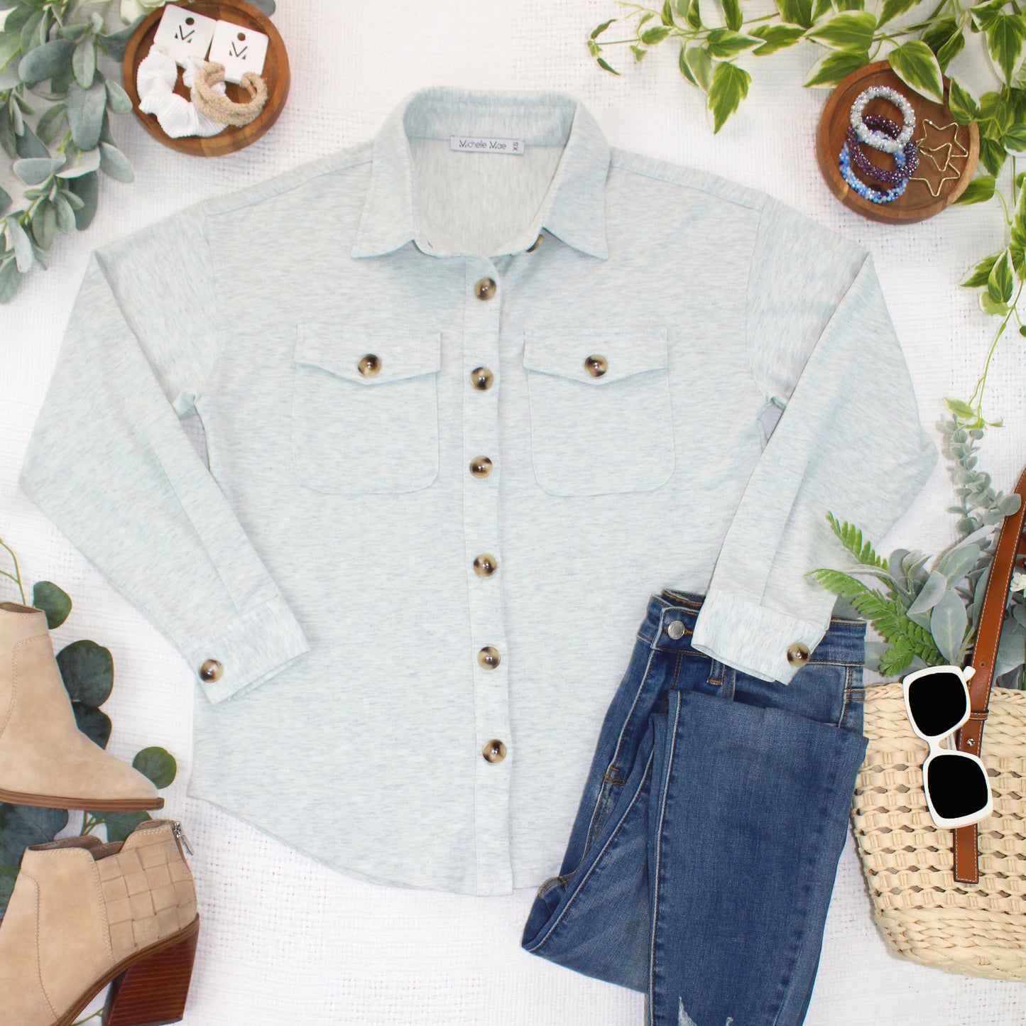 Brenna Button Down Top - Grey