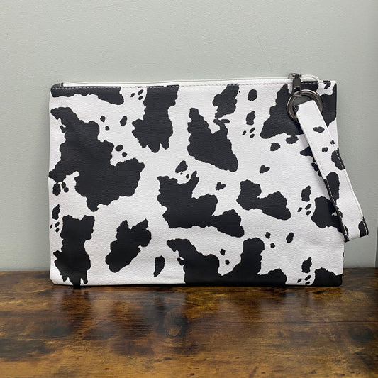 Clutch - Oversized Faux Leather with Wrist Loop - Black Cow