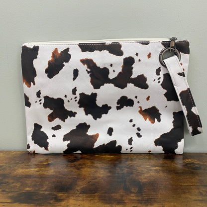 Clutch - Oversized Faux Leather with Wrist Loop - Brown Cow