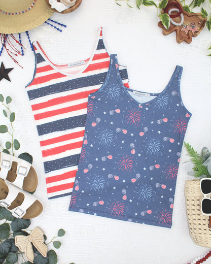 Kennedy Tank - Striped Red, White, and Micro Blue Stars