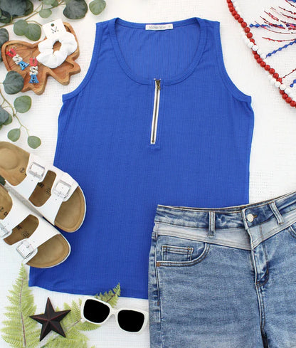 Mila Zipper Tank - Blue