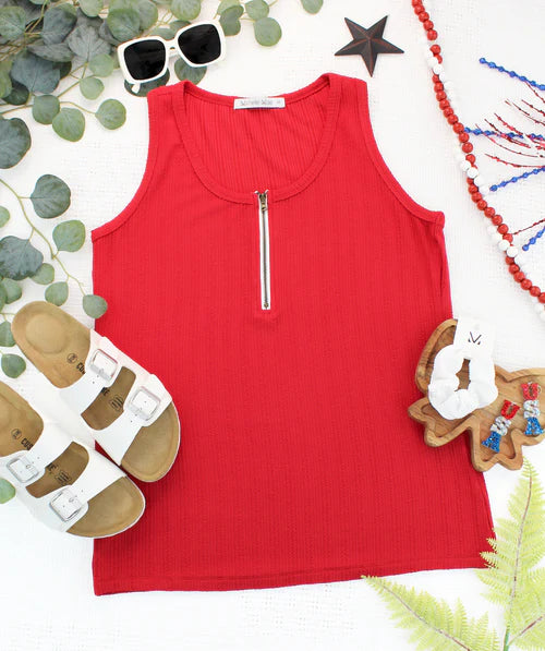 Mila Zipper Tank - Red