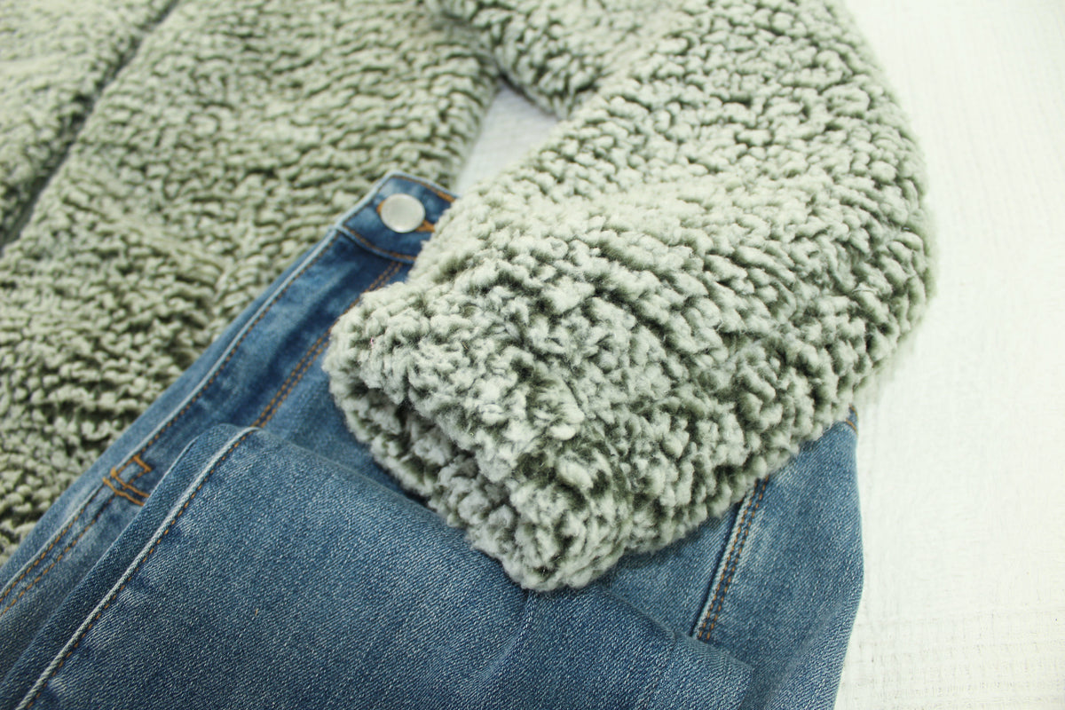 ITwo Tone Fullzip Sherpa - Olive and White