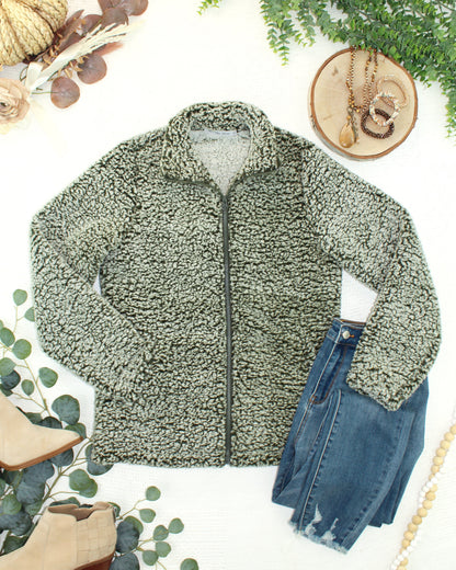 ITwo Tone Fullzip Sherpa - Olive and White