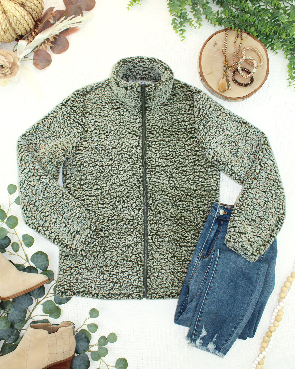 ITwo Tone Fullzip Sherpa - Olive and White