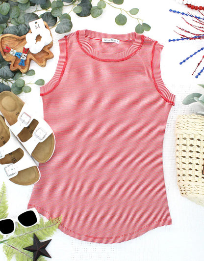 Morgan Micro Striped Tank - Red