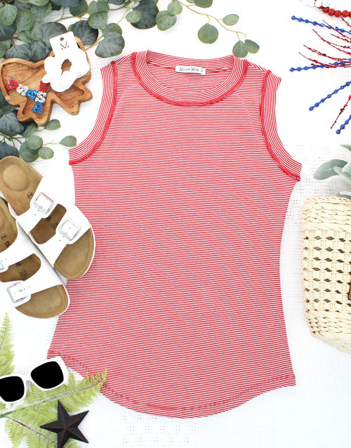 Morgan Micro Striped Tank - Red