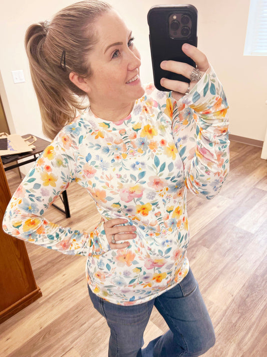 Blair Long Sleeve Top - Watercolor Floral