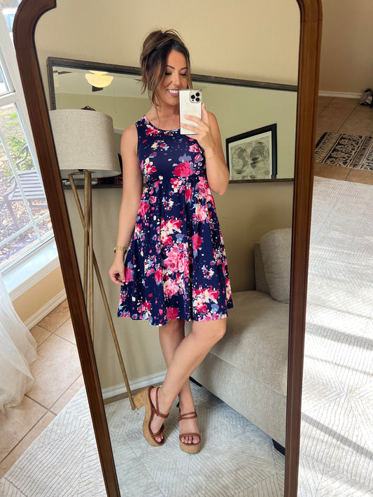 Kelsey Tank Dress - Navy and Magenta Floral
