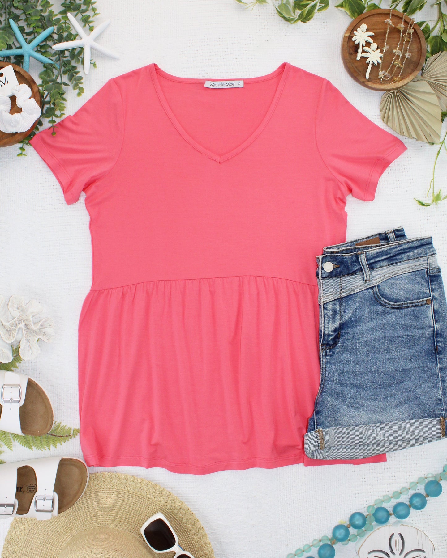 Sarah Ruffle Short Sleeve - Sun Kissed Coral