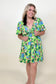 Gigio Tropical Print Flutter Sleeve Mini Dress