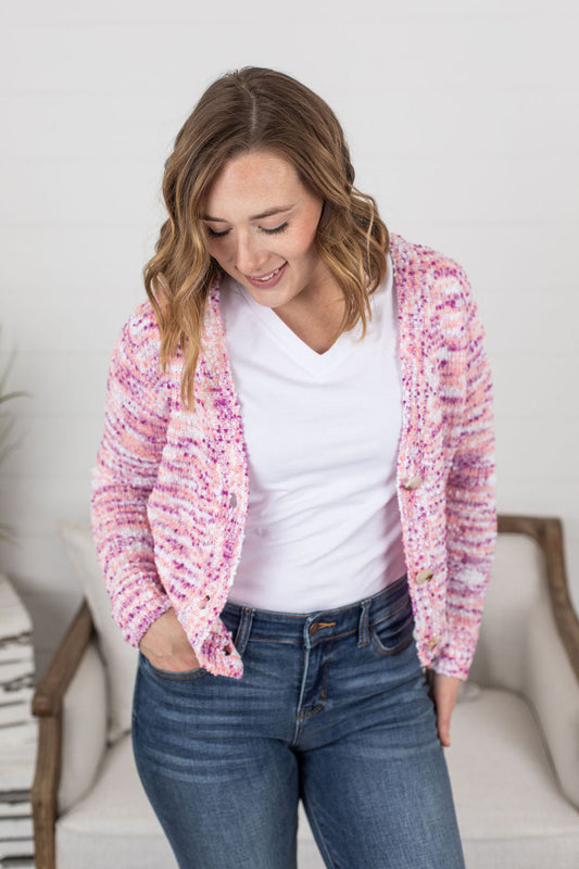 PREBOOK Jackie Cardigan - Pink and Purple Mix