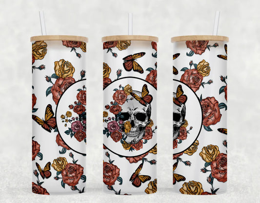 Floral Skull Tall Glass Bamboo Tumbler