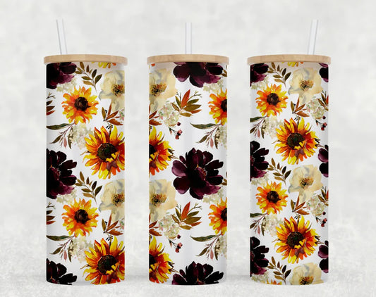 Burgandy Floral Tall Glass Bamboo Tumbler